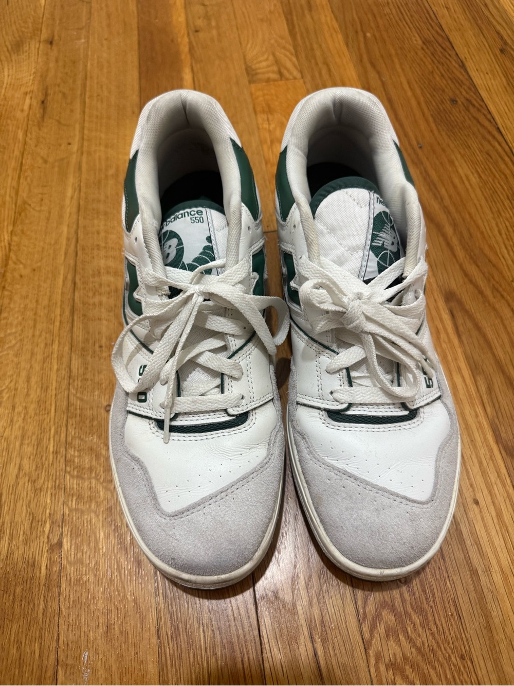 New Balance White and Green Low-Top Sneakers